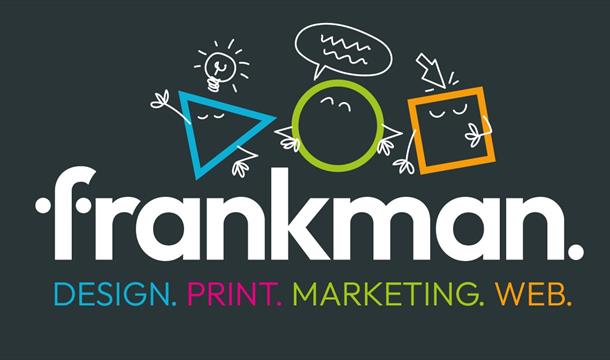 Colourful text on a dark background, Frankman design print marketing web