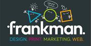 Colourful text on a dark background, Frankman design print marketing web